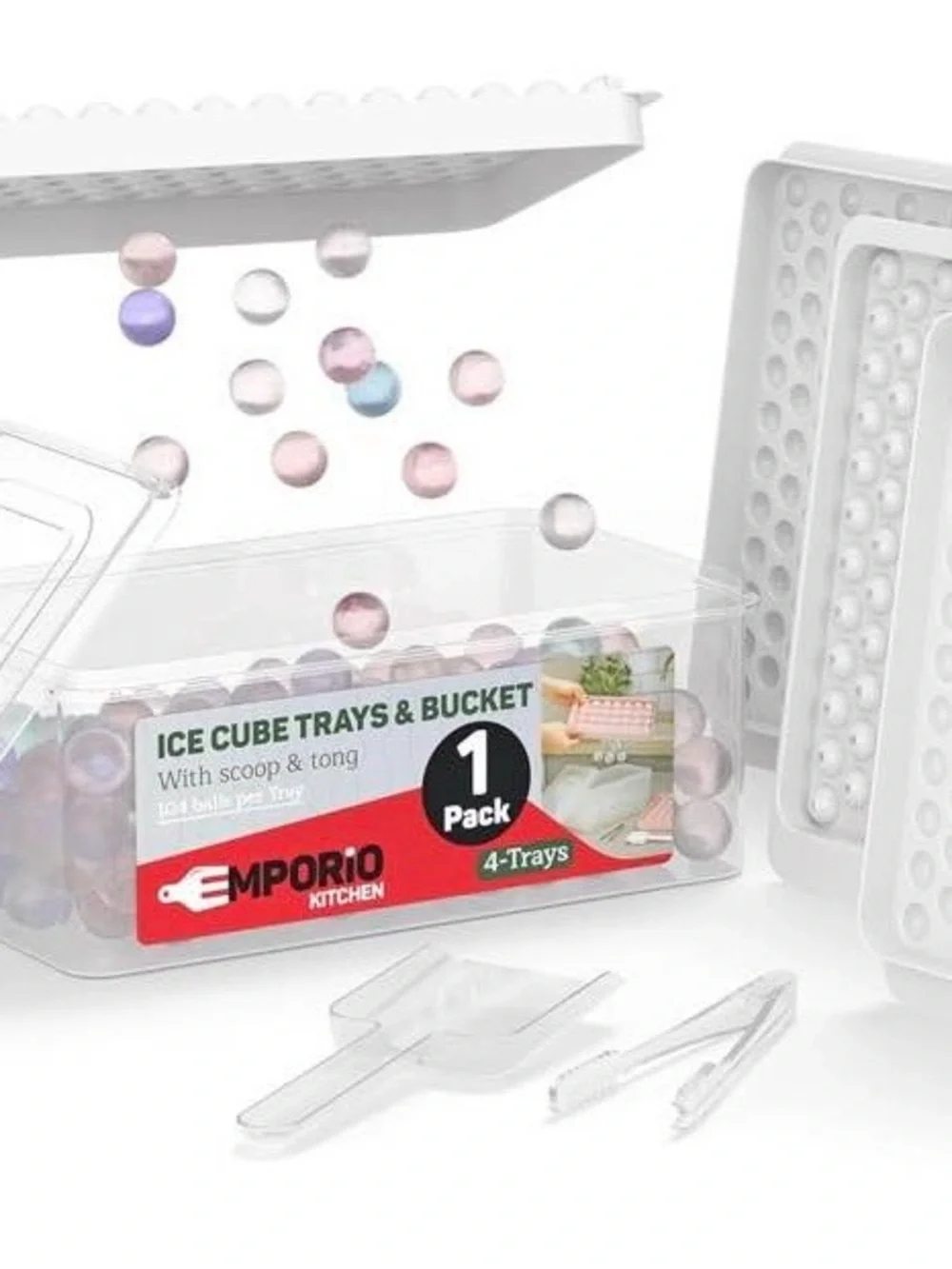 NEW Round Ice Cube Tray Lid Tongs Makes 104 Mini Ice Balls BPA-Free Stackable